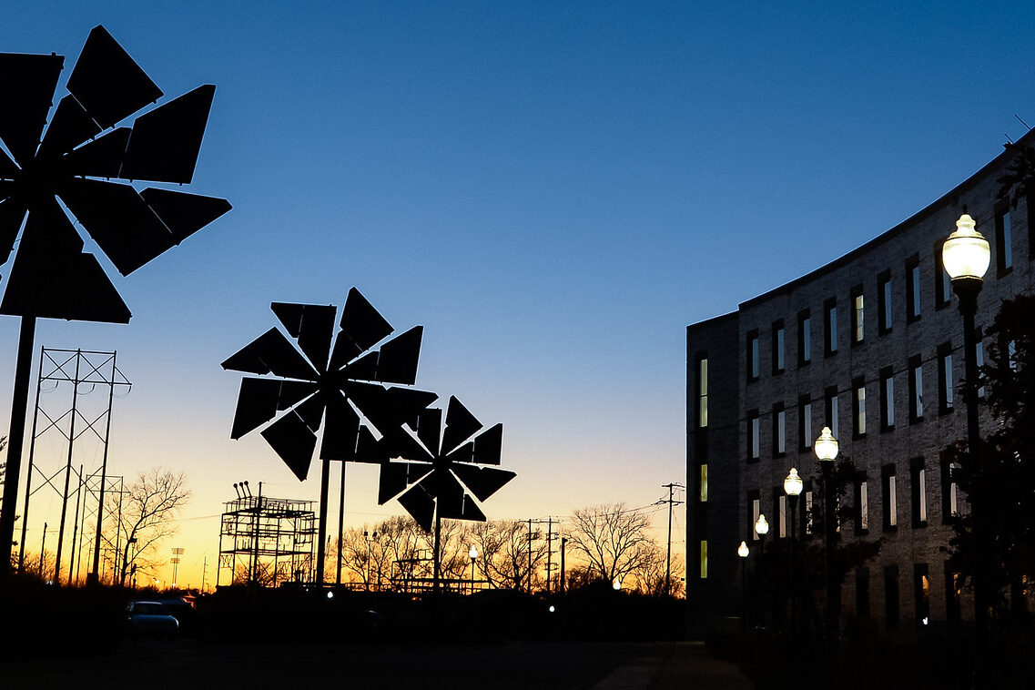 Solar panels outside of Sage Hall.